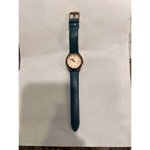 Fossil Adalyn Three Hand Date Ladies Watch Teal Leather Band Rose Gold Dial
